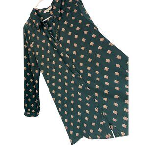 LAcademie Los Angeles Green & Red Fan Print Button-Up Shirt Dress XL RK10650